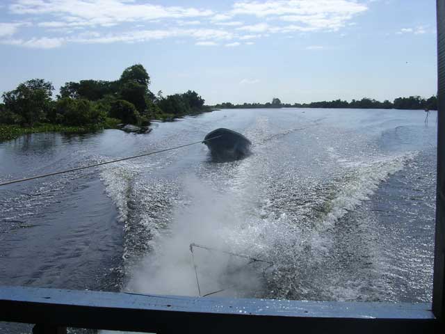 Our dinghy following behind