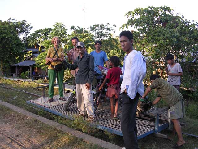 Ready to set off on the bamboo train near Battambang, Cambodia