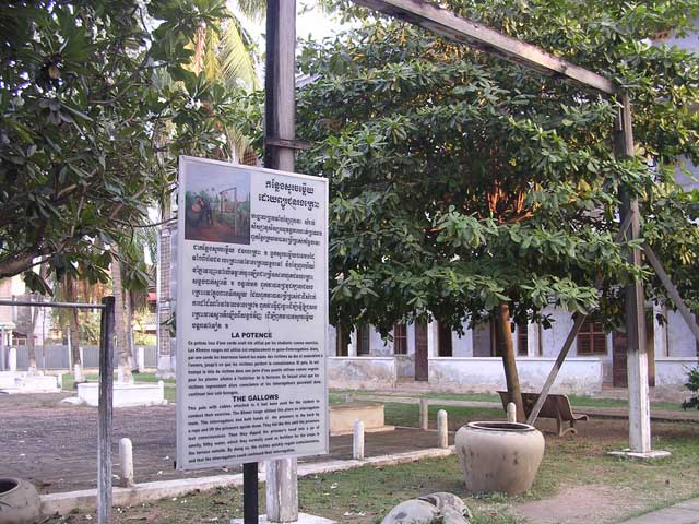 The gallows - originally an exercise frame for the students, but 'repurposed' for torture. If you can, read the information board (English at the bottom).