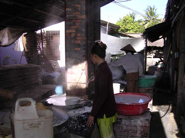 Spreading the mixture for the pancakes