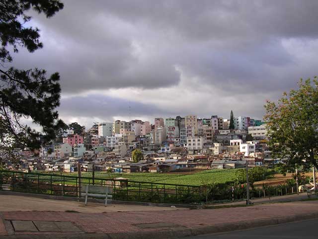 View across the town under a stormy sky