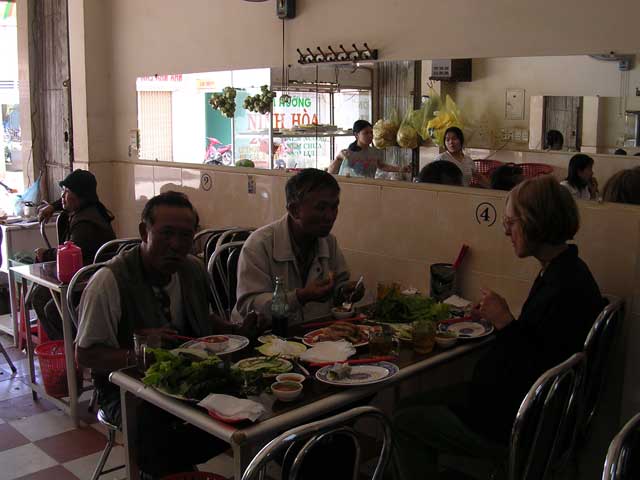 Wing, Ted and Mary get stuck into some lunch
