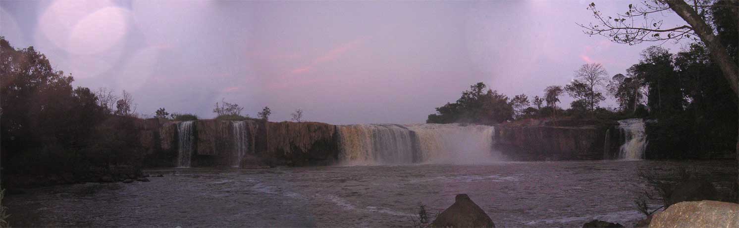 It's almost dark by now, but we could just manage a panorama of the Trinh Nur Falls<br />(composite of 3 photographs)