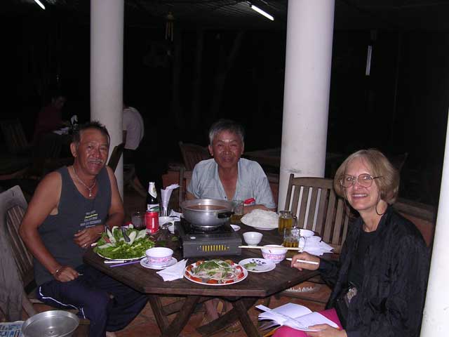 Dinner: Lau, a large sort of catfish, cooked with greens. This is where we learned 'Ngon' (delicious)
