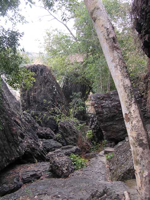 Large, rough boulders by the river