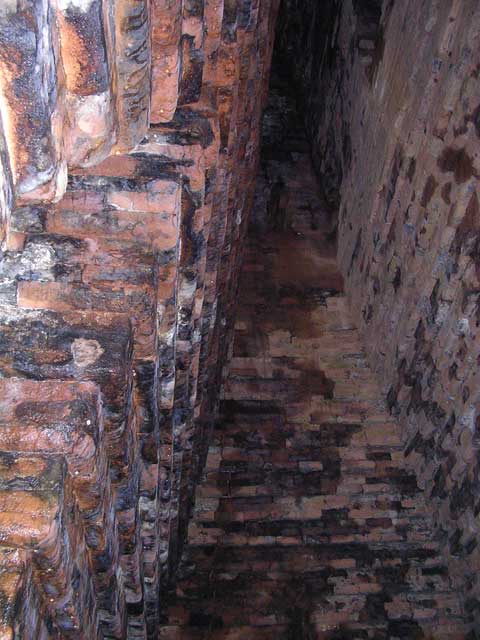 Looking up inside the temple, showing the stepped construction