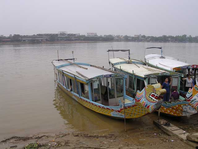 A group of dragon boats on the Perfume River, Hué, Vietnam