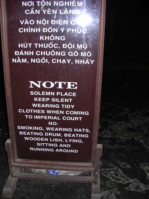 On no account beat wooden lish at the Thien Mu Pagoda, Hué, Vietnam