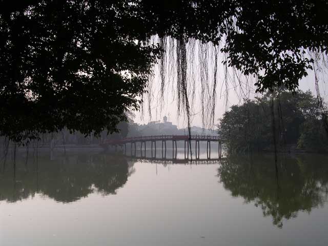 The Huc bridge to Ngoc Son Temple, Hoan Kiem Lake, Hanoi