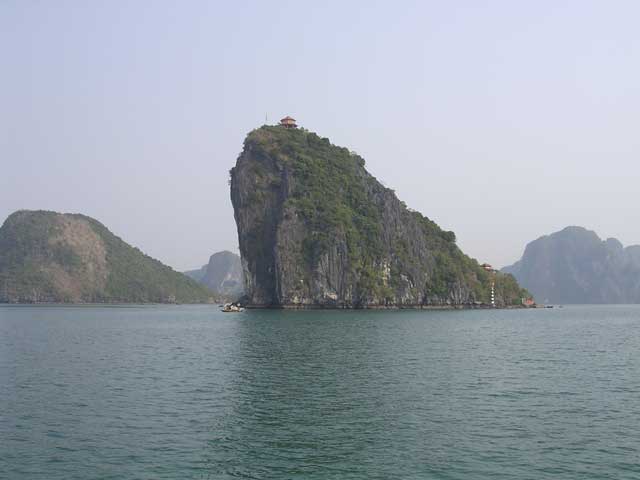 An island with a couple of small pavilions (temples?)