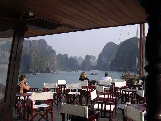 The sitting area on the bow deck