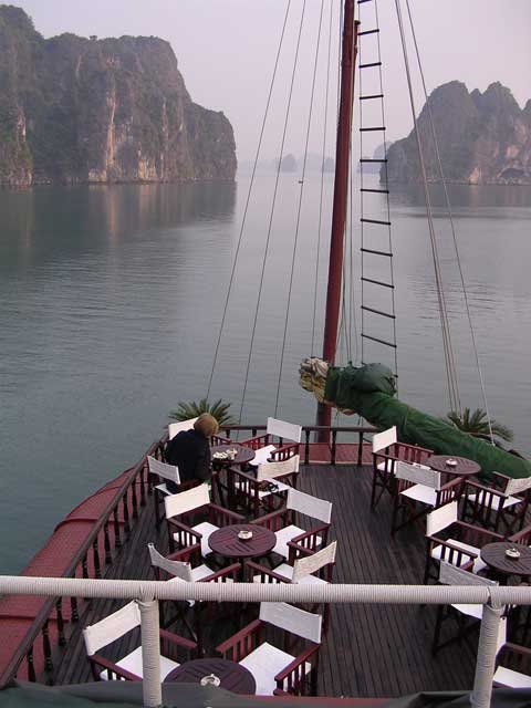 Looking down on the bow deck from the roof