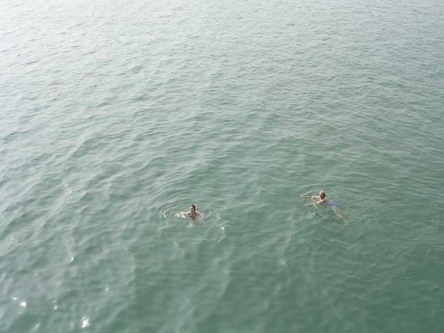 Another of the group joins her - they look an awful long way down from the roof