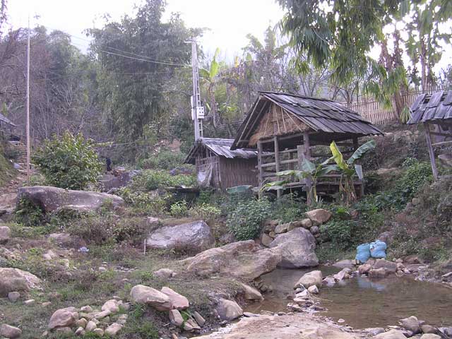 The stream behind the houses