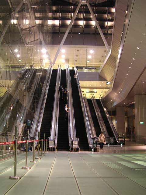 The escalator up into the airport terminal...