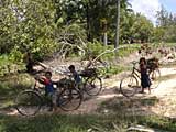 Kids on over-size bikes in Cambodia