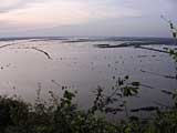 Arrow-shaped fish traps in the lake