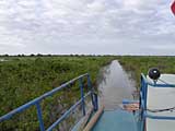 Ploughing through the flooded forest towards Battambang