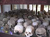 Some of the over 8000 skulls in the Memorial Stupa