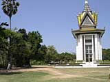 Another view of the Memorial Stupa, with a sugar palm on the left