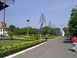 Along one of the drives, showing the lamps