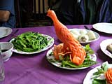 An exquisitely carved carrot for lunch in Hanoi