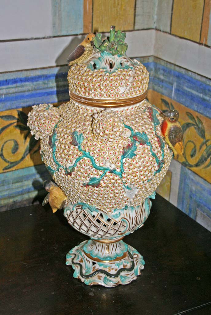 Very elaborately decorated jar with birds.