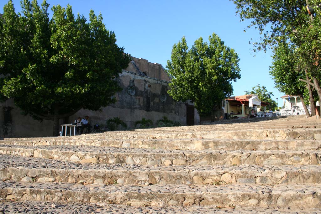 The big steps next to the church where everyone gathers to listen to music and dance in the evening.