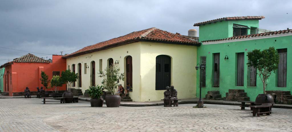 In the square, with the statues dotted about.