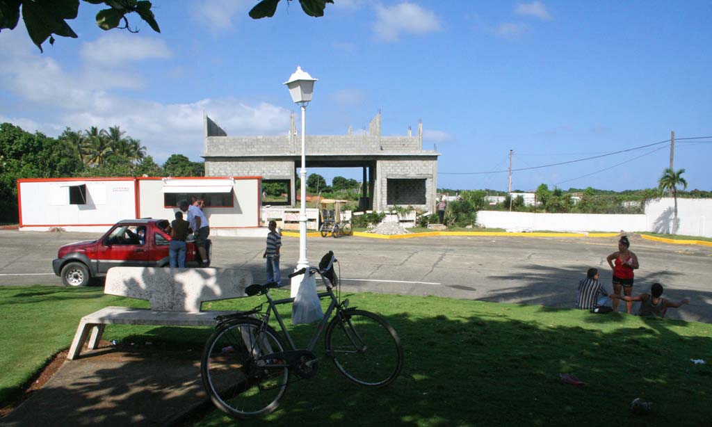 The catering facilities (the white building).