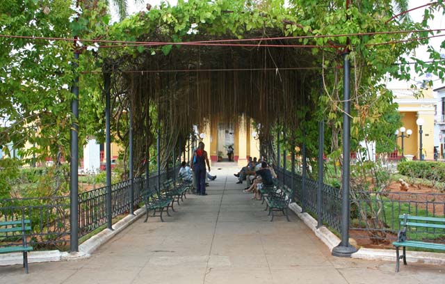 The shady pergola across the centre of the park.