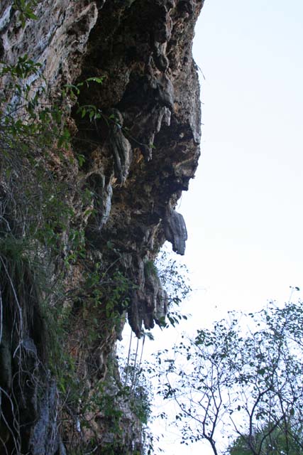 The limestone ciffs outside the cave.