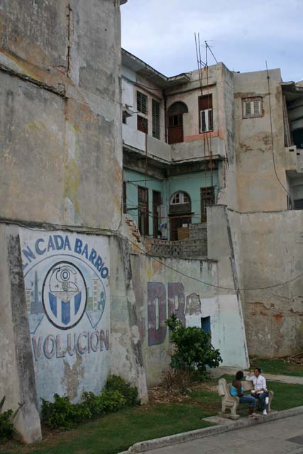 Revolutionary graffiti among the decay.