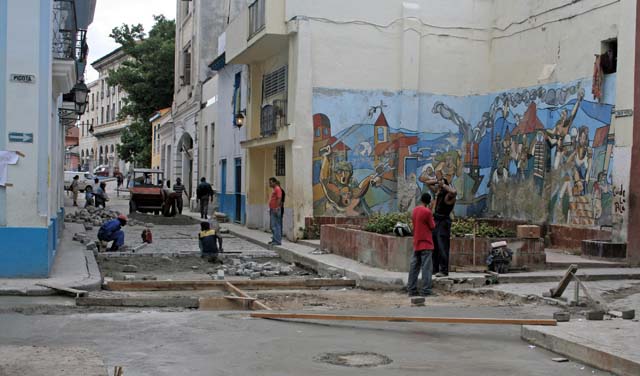 Replacing the cobbles.