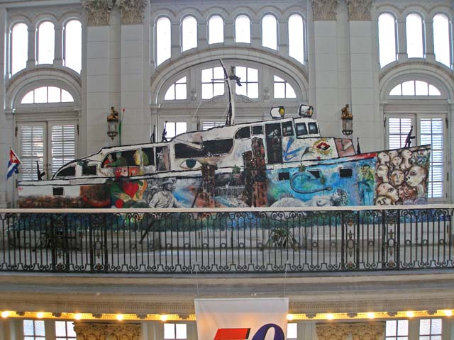A mock-up (by schoolchildren?) of the Granma, the boat that brought Fidel and Che from Mexico for the final revolution.